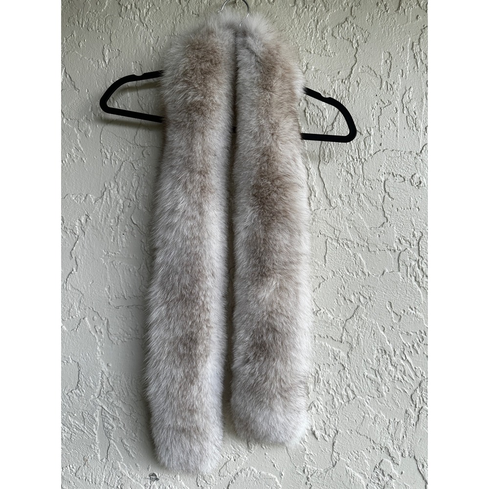 Kyi Kyi Genuine Fox Fur Stole Cream Grey Damask Lined Scarf 59"X6" Canada